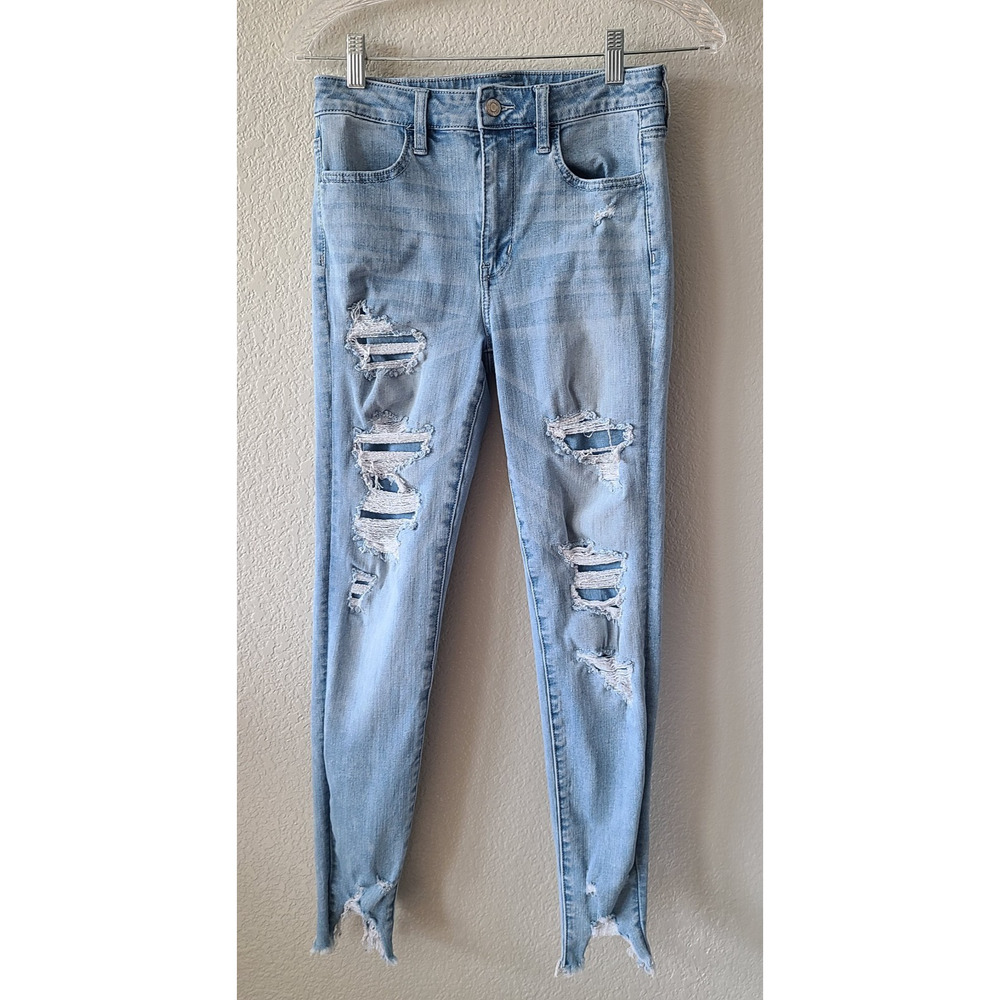 American Eagle Womens Jegging Jeans SZ‎ 6 Distressed 90s Grunge 360 Stretch